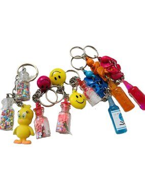 SEVEN Colorful Ducky Confetti Miniature Bottles Women's Fashion Keychains BUNDLE